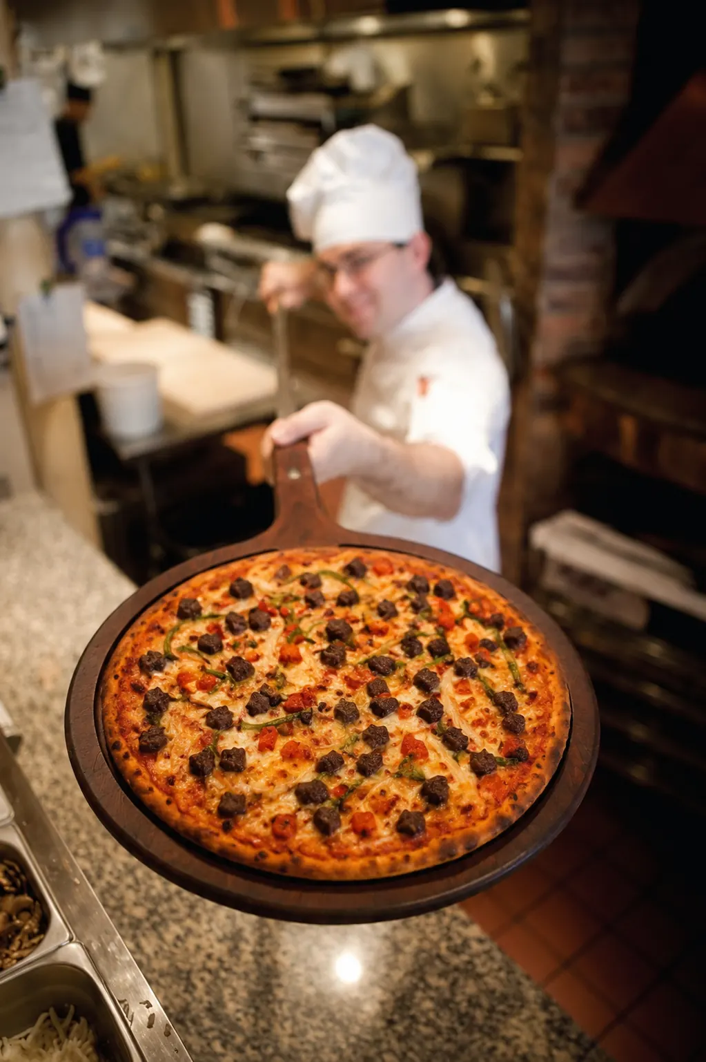 Şefin servis ettiği pizza